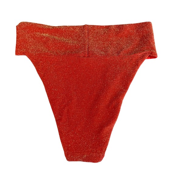 Aerie High Cut Cheeky Bikini Bottoms Orange Metallic Sparkle Size L - Picture 2 of 9